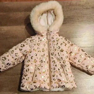 Carter's Fleece Lined Hooded Puffer Coat Pink Cheetah Print NWOT
